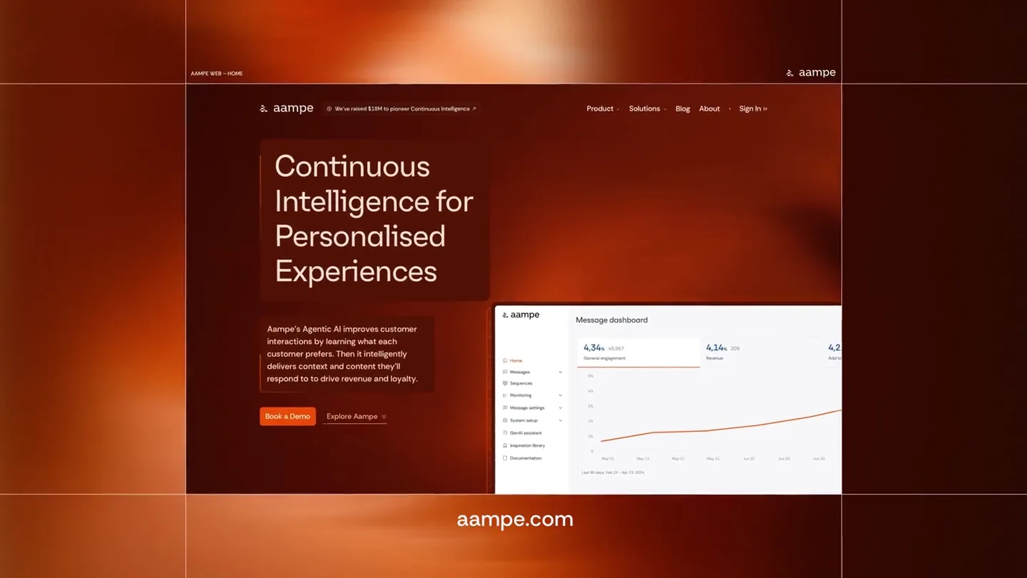 The Aampe rebrand reveal, showing the new aampe.com