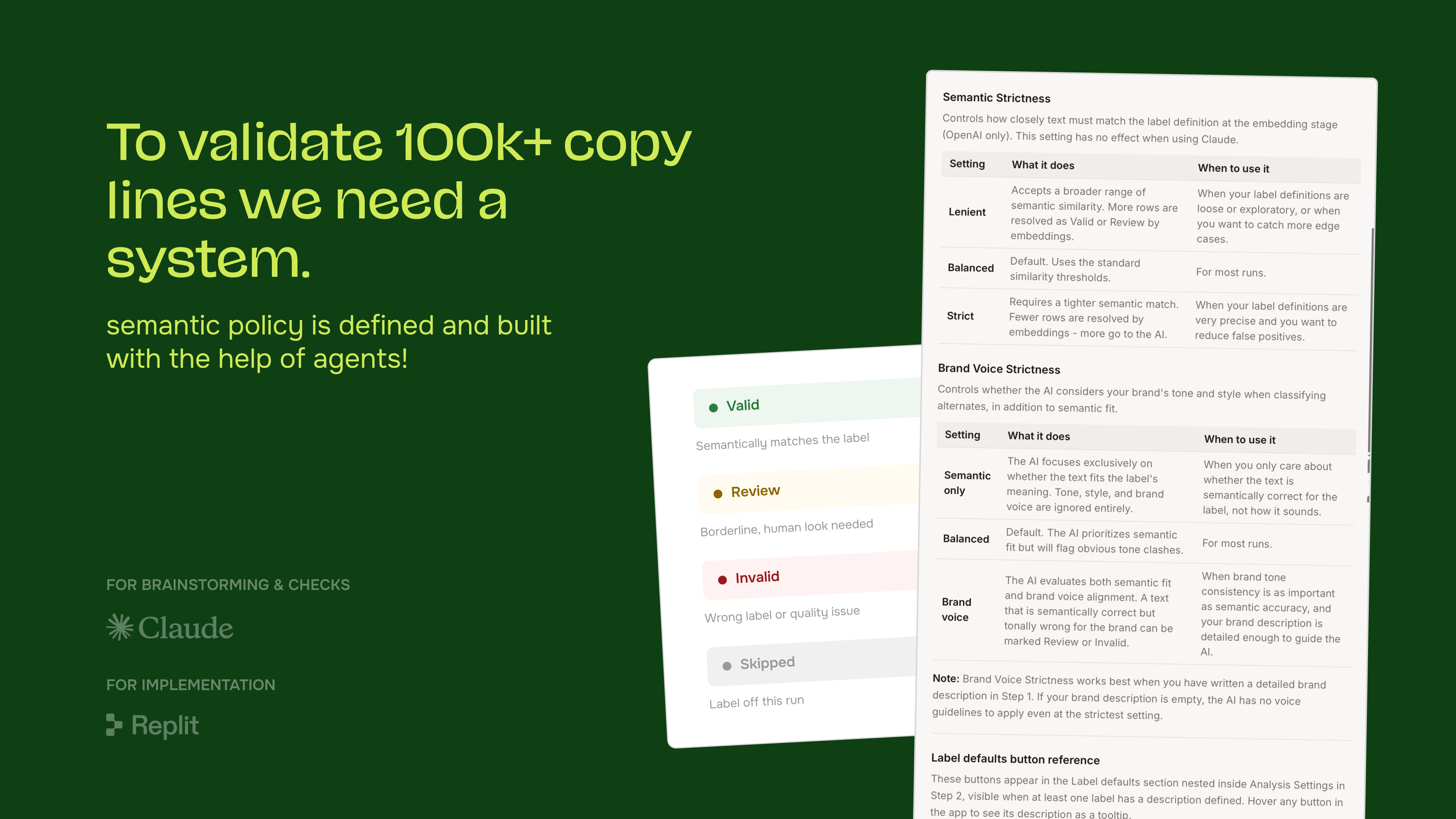 Semantic policy anyone can edit without touching code — status labels and strictness PMs own