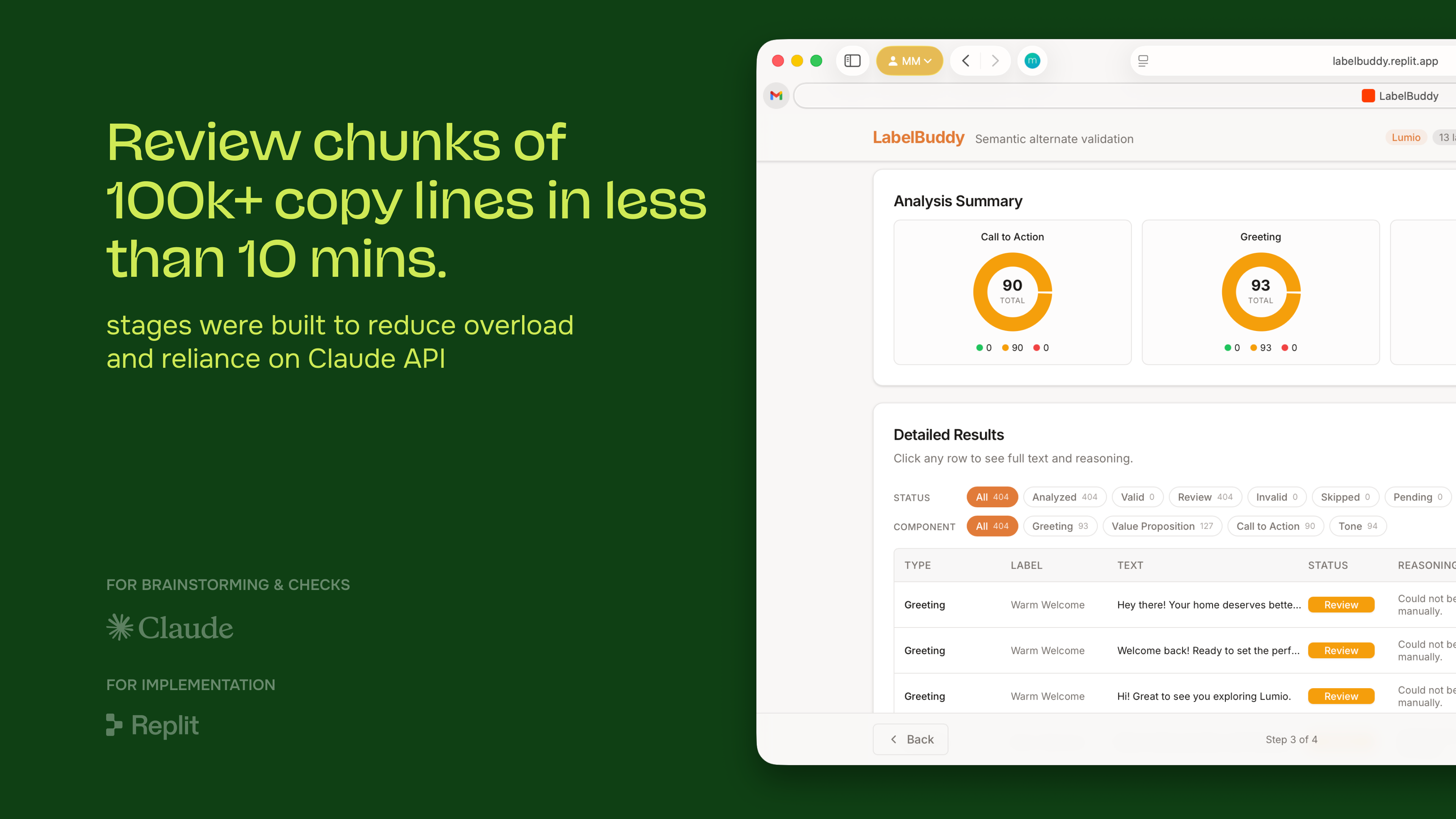 Review 100k+ copy lines in under 10 minutes — analysis summary and detailed results in one pass