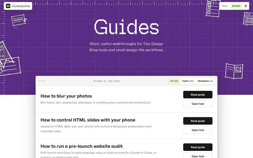 The guides index on Tiny Design Shop