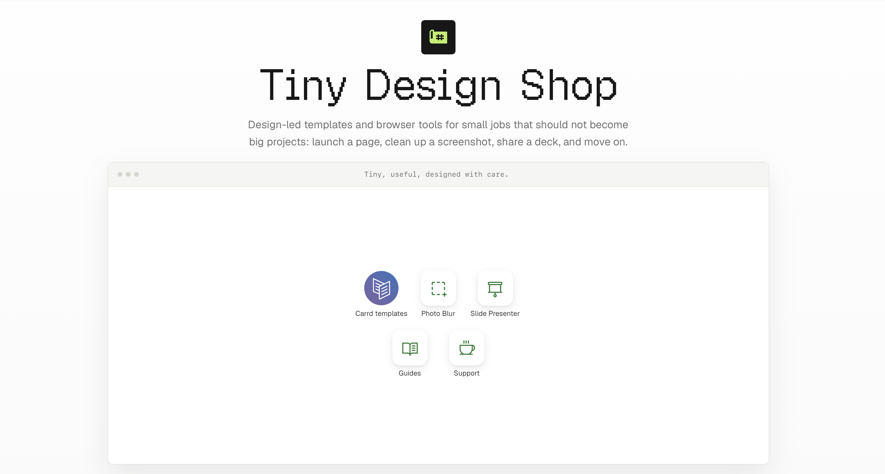 Tiny Design Shop homepage